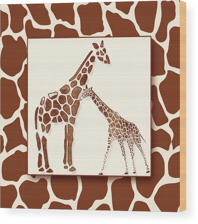 A Sweet Giraffe Pair Wood Print featuring the digital art Giraffe Pair by Doreen Erhardt