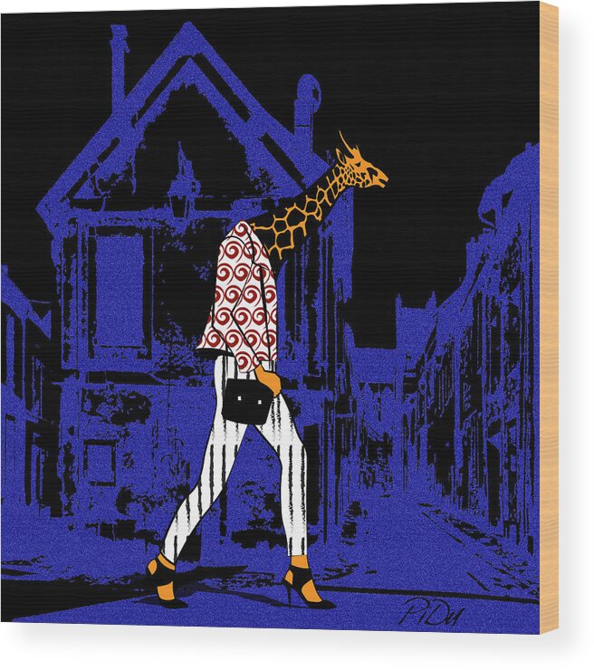 Giraffes Wood Print featuring the digital art Giraffes night walk by Piotr Dulski