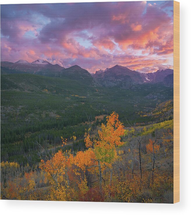 Glacier Gorge Wood Print featuring the photograph Glacier Gorge Autumn Sunset by Aaron Spong