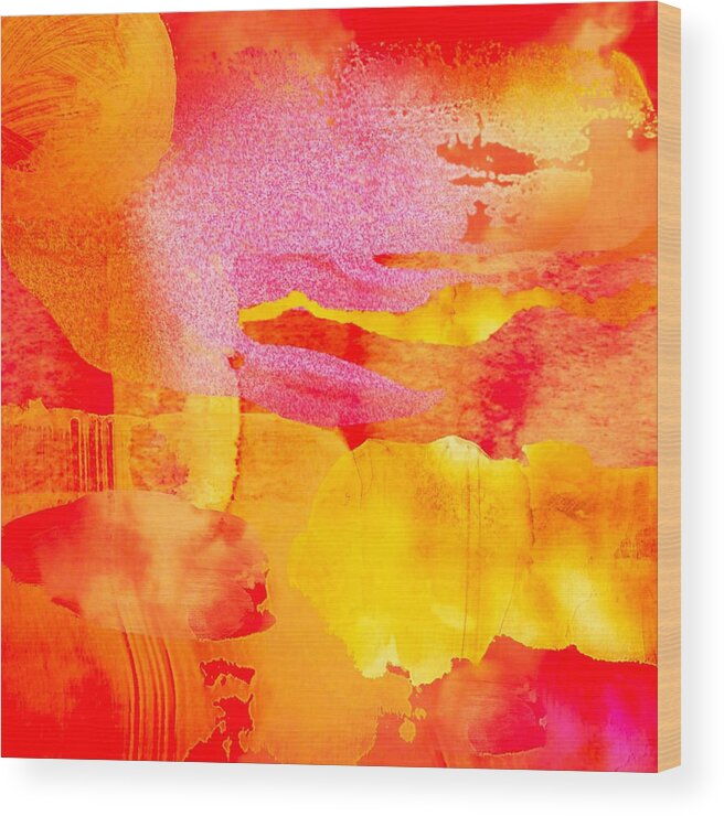 Abstract Wood Print featuring the digital art Gloaming splendor watercolor abstract by Silver Pixie