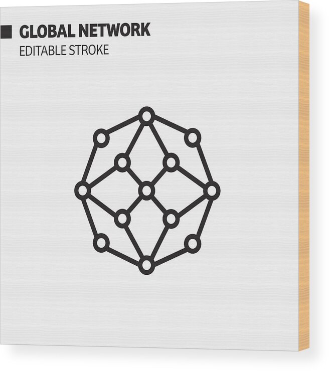 Internet Wood Print featuring the drawing Global Network Line Icon, Outline Vector Symbol Illustration. Pixel Perfect, Editable Stroke. by Designer