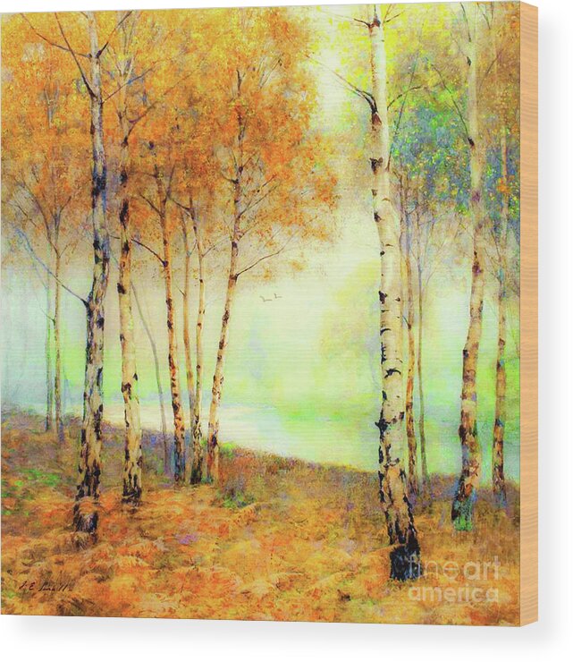 Landscape Wood Print featuring the painting Glowing in the Mist by Jane Small