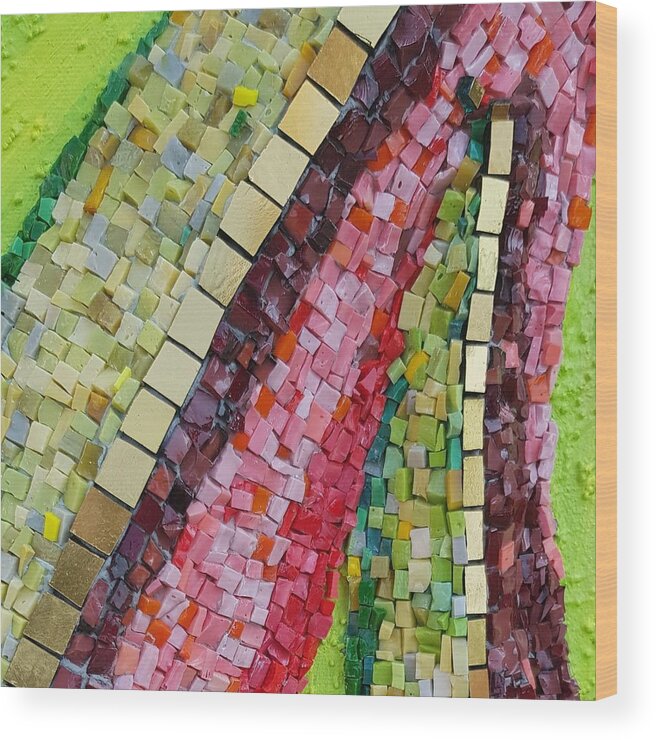 Mosaic Wood Print featuring the glass art Go with the flow by Adriana Zoon