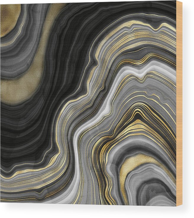 Gold And Black Agate Wood Print featuring the painting Gold And Black Agate by Modern Art