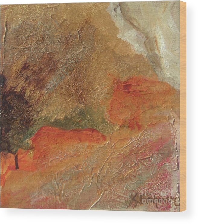 Textured Abstract Wood Print featuring the painting Golden Amber by Kristen Abrahamson