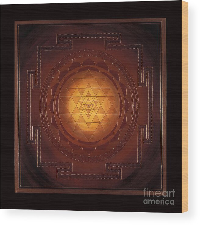 Mandala Wood Print featuring the painting Golden Sri Yantra by Charlotte Backman
