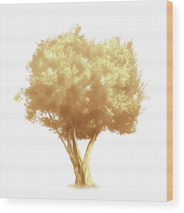 Tree Wood Print featuring the digital art Golden Tree Design 175 by Lucie Dumas