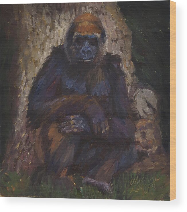 Gorilla Wood Print featuring the painting Gorilla My Dreams by Alice Leggett
