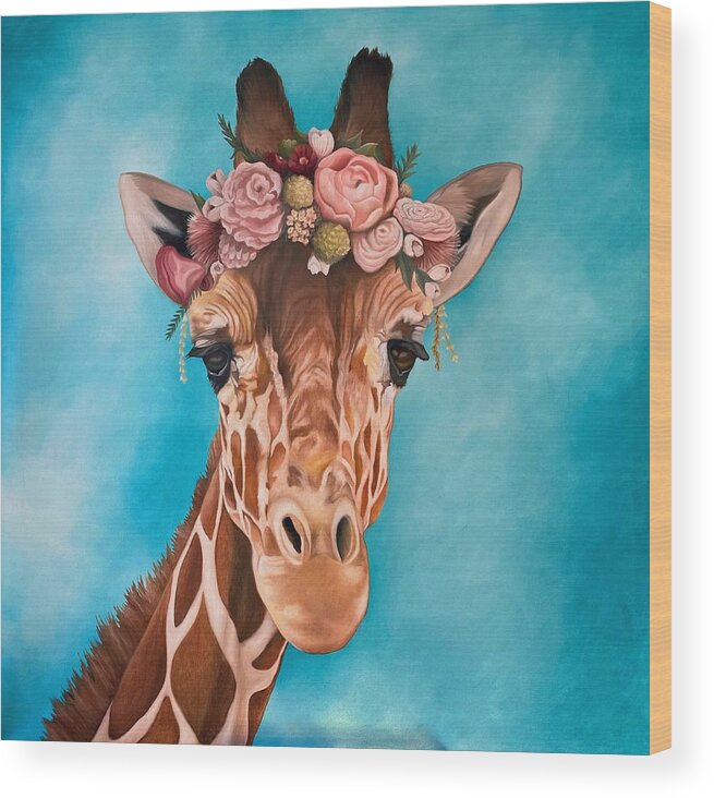 Giraffe Wood Print featuring the painting Graceful by Sabrina Motta