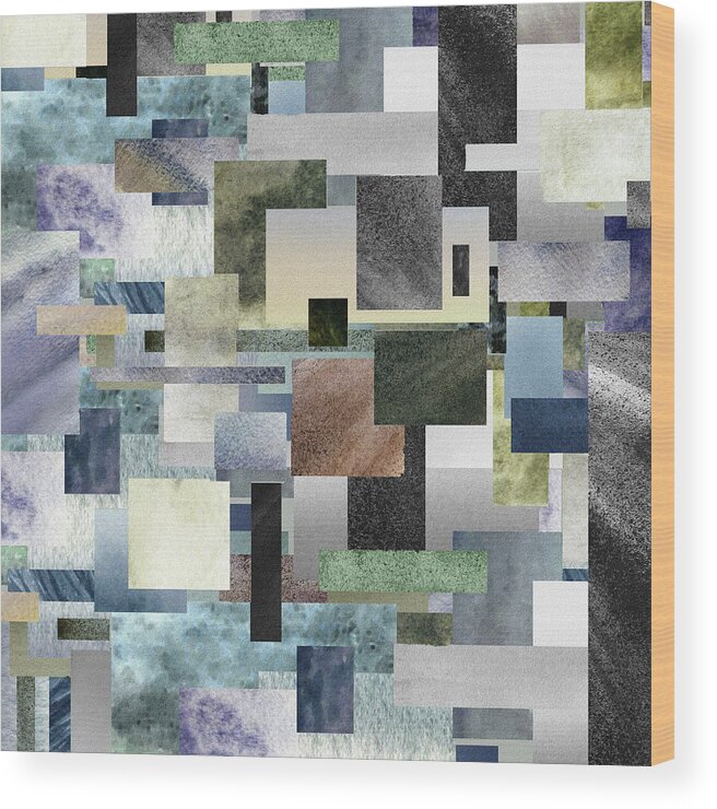 Gray Wood Print featuring the painting Gray Geometrical Watercolor Decorative Blocks I by Irina Sztukowski