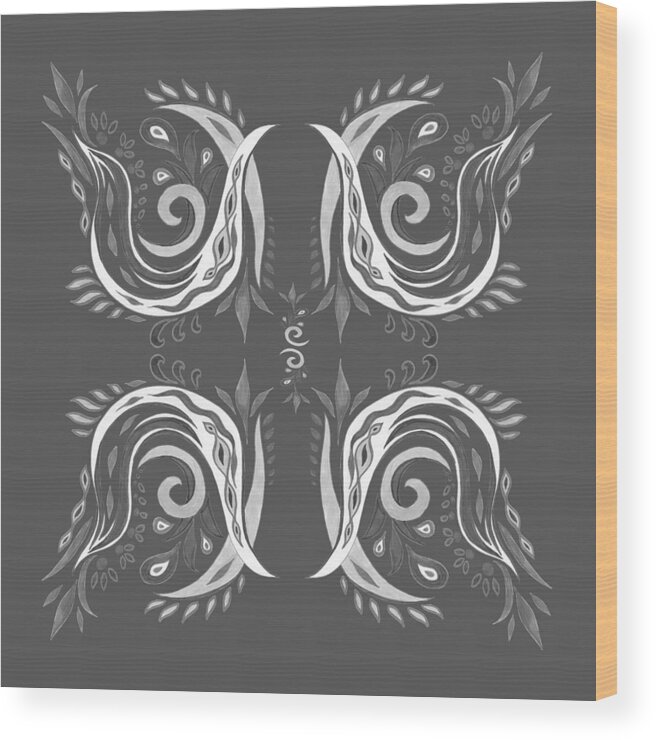 Leaves And Curves Wood Print featuring the painting Gray Monochrome Floral Leaves And Curves Watercolor Pattern by Irina Sztukowski