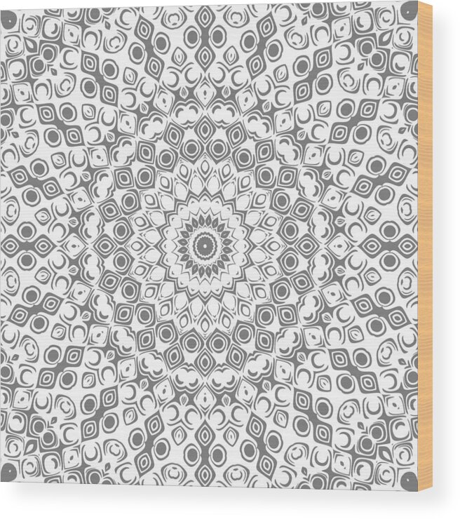 Gray Wood Print featuring the digital art Gray on White Mandala Kaleidoscope Medallion by Mercury McCutcheon