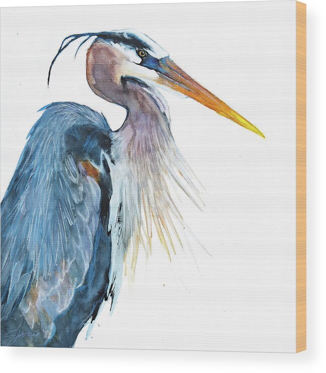 Great Blue Heron Wood Print featuring the mixed media Great Blue Heron by Jani Freimann
