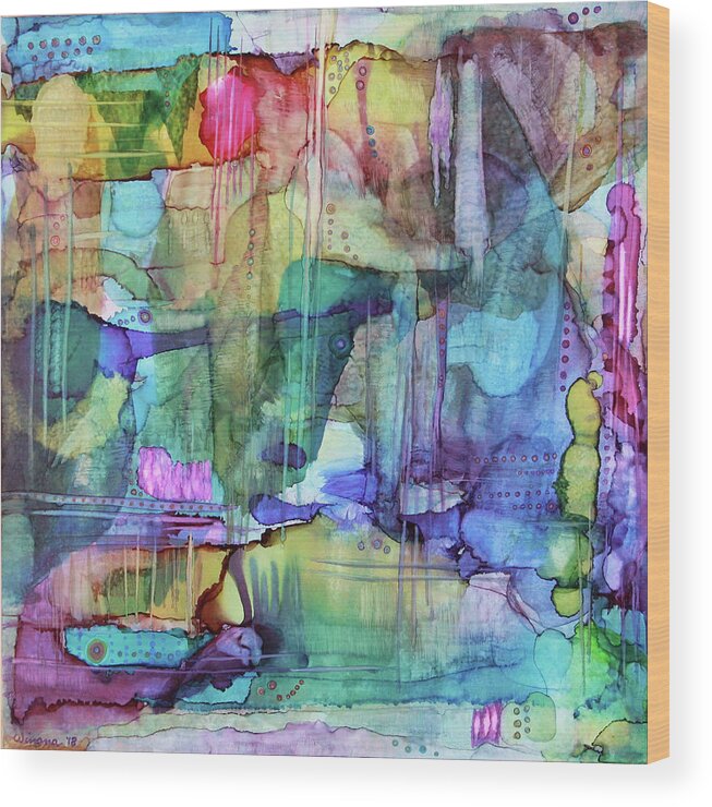 Abstract Wood Print featuring the painting Green Cow by Winona's Sunshyne
