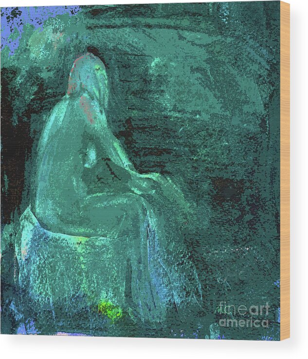 Figure Wood Print featuring the mixed media Green Repose by Mafalda Cento