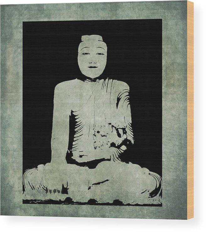 Green Tranquil Buddha Wood Print featuring the mixed media Green Tranquil Buddha by Kandy Hurley