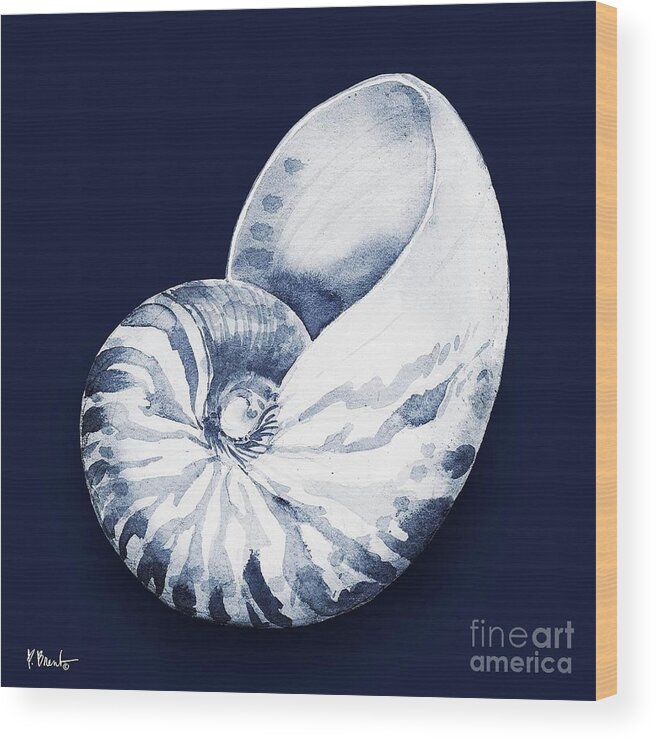 Watercolor Wood Print featuring the painting Grenada Shells I - Midnight by Paul Brent