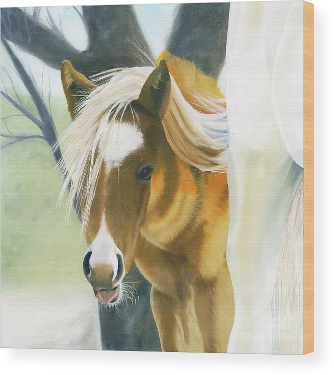 Cute Foal Wood Print featuring the painting Hair-Do by Shannon Hastings