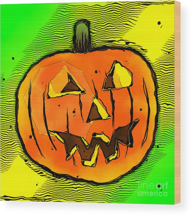 Halloween Wood Print featuring the digital art Halloween Pumpkin by Phil Perkins