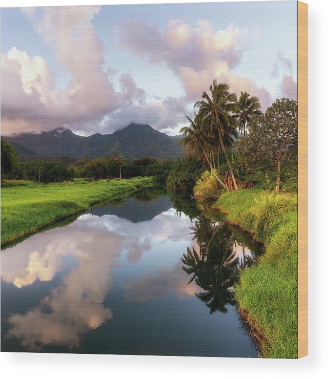 Kauai Wood Print featuring the photograph Hanalei River Sunrise by Christopher Johnson