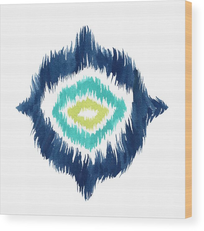 Ikat Wood Print featuring the painting Hand Painted Blue Ikat Ogee by Marcy Brennan