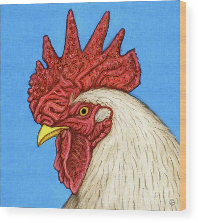Chicken Wood Print featuring the painting Handsome White Rooster by Amy E Fraser