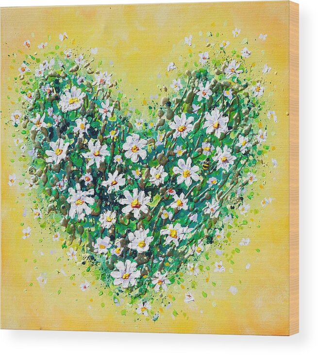 Heart Wood Print featuring the painting Happy Daisy Heart by Amanda Dagg