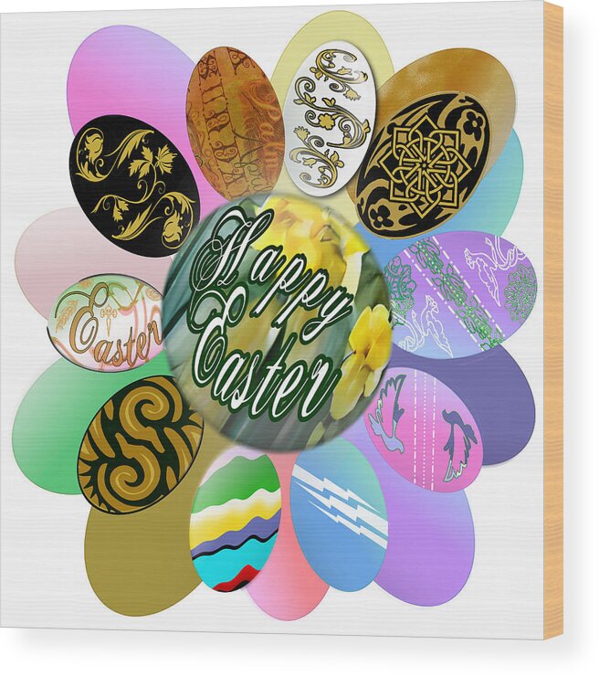 Happy Wood Print featuring the digital art Happy Easter Egg Bundle by Delynn Addams