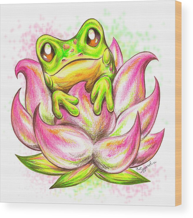 Frog Wood Print featuring the drawing Happy Frog by Sipporah Art and Illustration