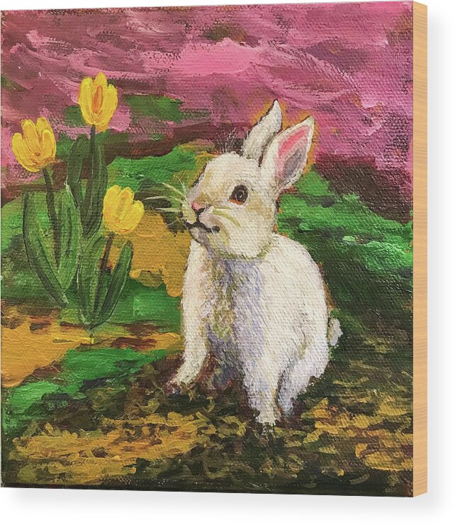 Original Painting Wood Print featuring the painting Happy Hoppy Easter by Sherrell Rodgers