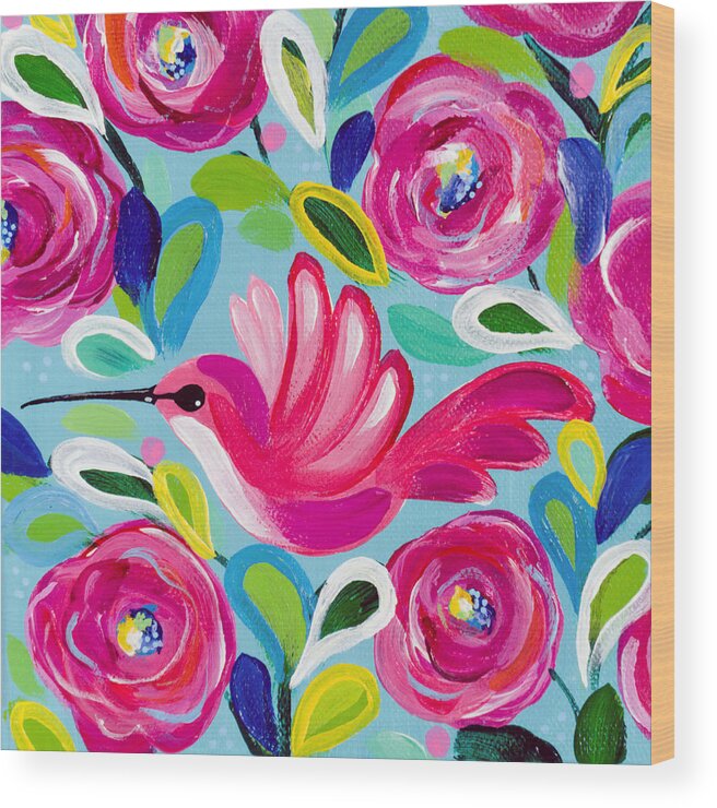 Hummingbird Wood Print featuring the painting Happy Place by Beth Ann Scott