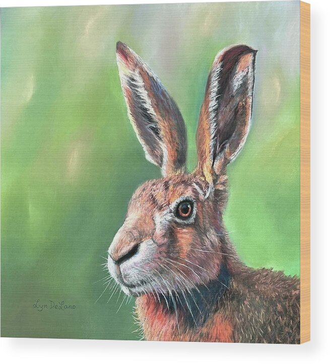 Hare Wood Print featuring the pastel Hares Watching You by Lyn DeLano