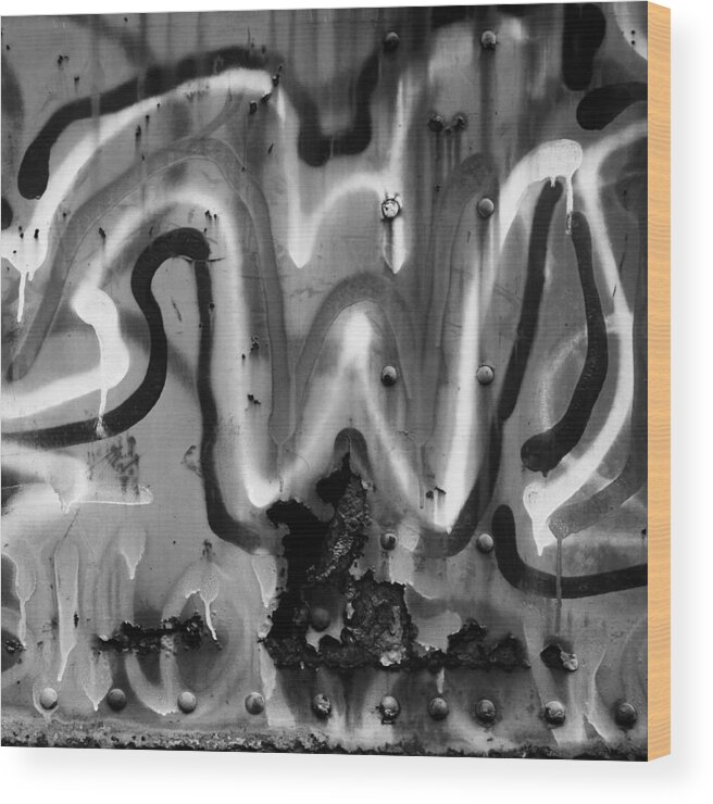 Heavy Metal Graffiti Black And White Wood Print featuring the photograph Heavy Metal Graffiti Black and White by Val Arie