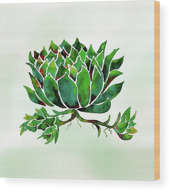 Botanical Wood Print featuring the painting Hen and Chicks by Cynthia Fletcher
