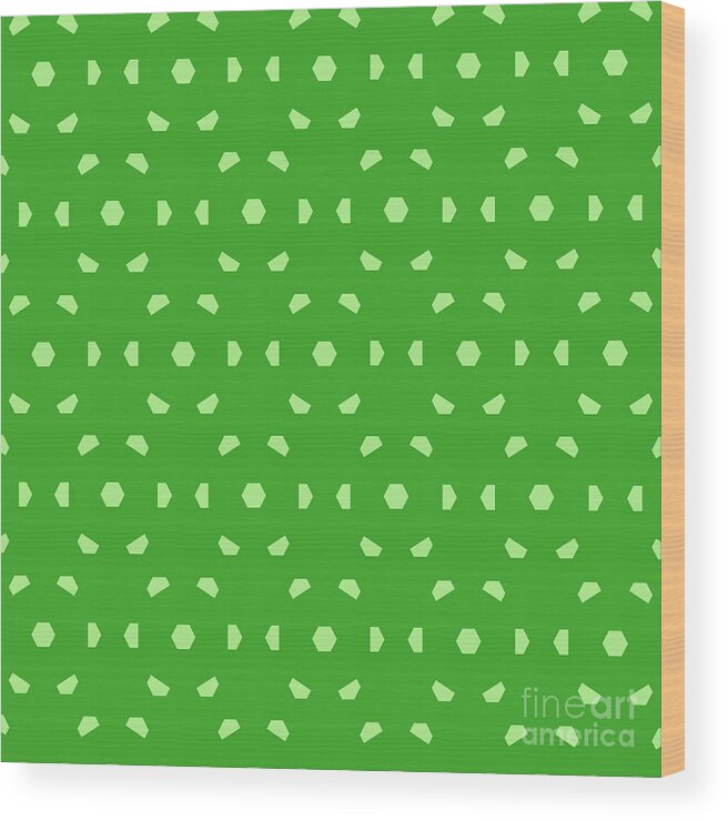 Pattern Wood Print featuring the painting Hexagon Pentagon Isometric Array Pattern in Light Apple And Grass Green n.2658 by Holy Rock Design