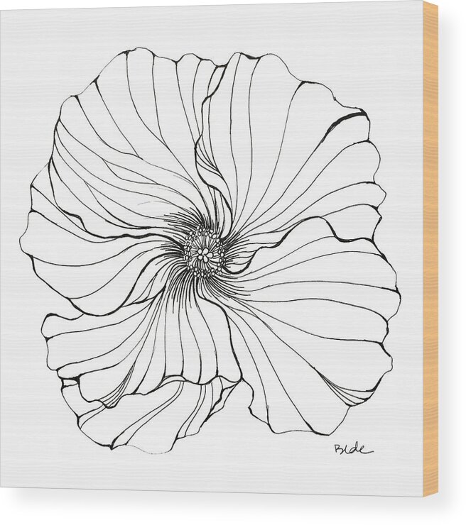 Hibiscus Pen Drawing Black White Vellum Kauai Hawaii Wood Print featuring the drawing Hibiscus by Catherine Bede