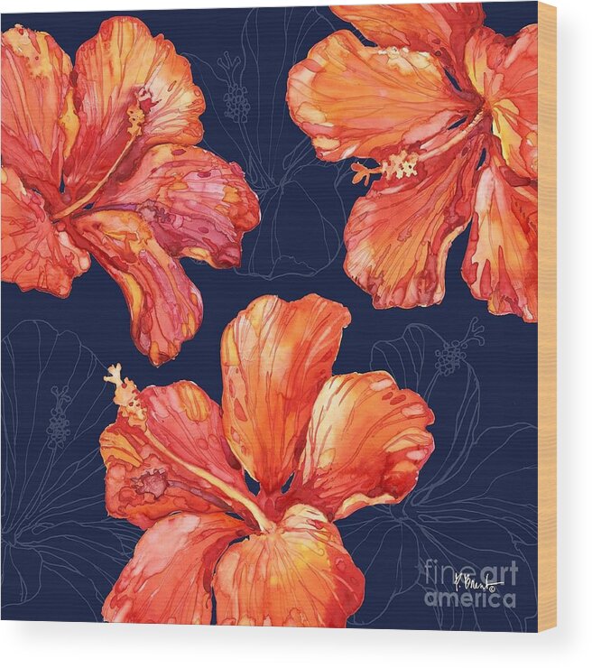 Watercolor Wood Print featuring the painting Hilo Hibiscus by Paul Brent