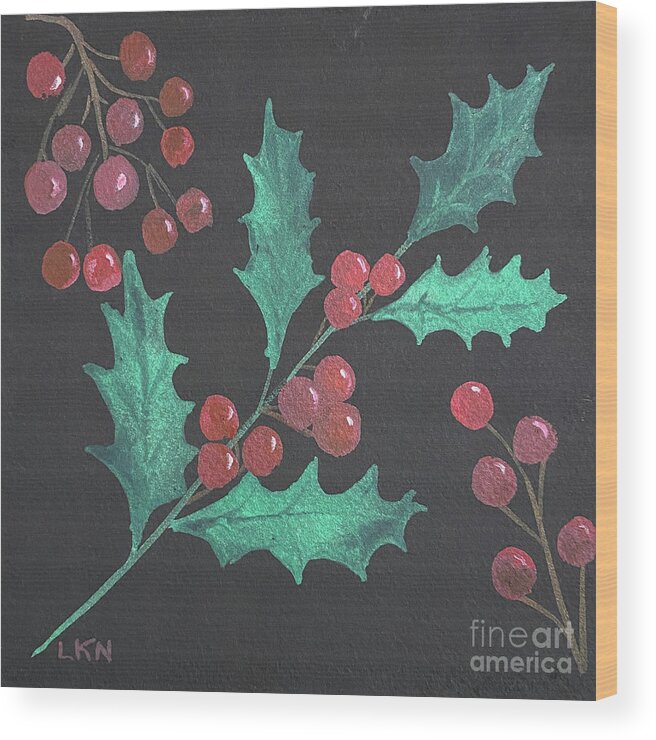 Holly Wood Print featuring the painting Holly and Berries by Lisa Neuman