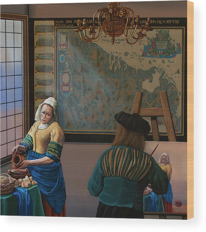 Johannes Vermeer Wood Print featuring the painting Homage to Vermeer Painting by Paul Meijering