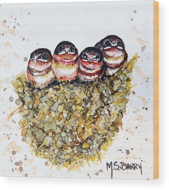 Baby Birds Wood Print featuring the painting Home Alone by Maria Barry