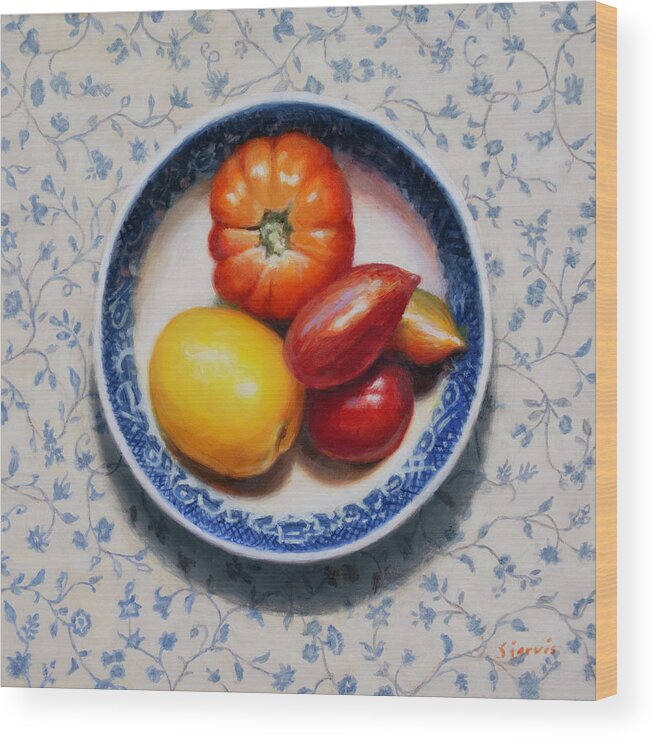 Tomatoes Wood Print featuring the painting Home Grown Tomatoes by Susan N Jarvis