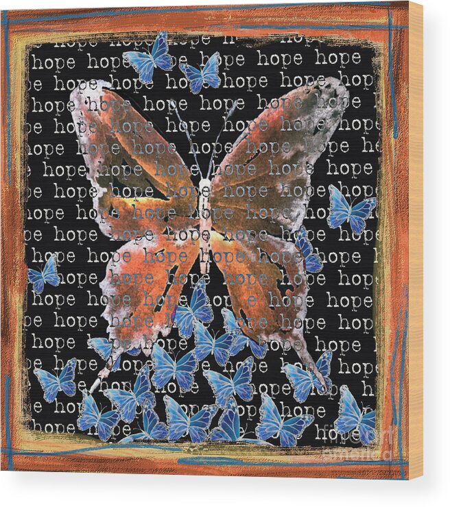 Butterfly Wood Print featuring the painting Hope Butterfly - black by Liana Yarckin