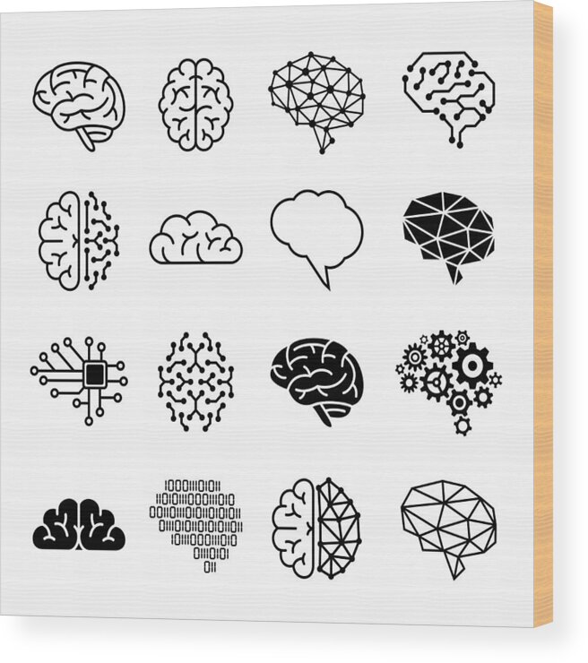 People Wood Print featuring the drawing Human brain icons - vector illustration by Pop_jop