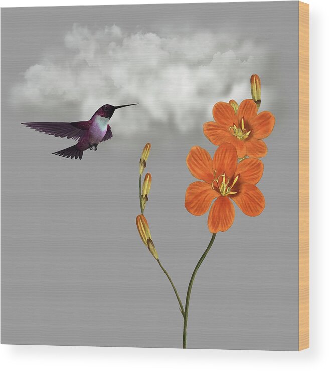 Hummingbird Wood Print featuring the digital art Hummingbird in the Garden Pane 2 by David Dehner