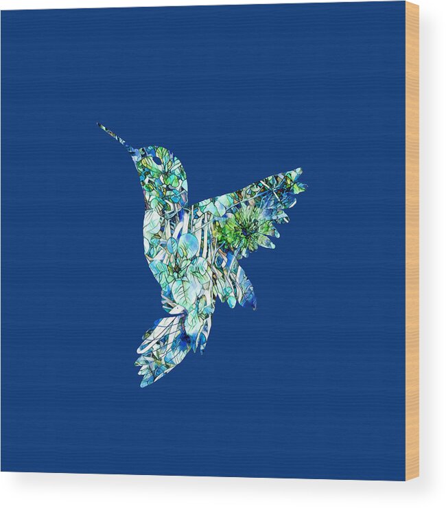  Wood Print featuring the mixed media Hummingbird Transparent Blue by Eileen Backman