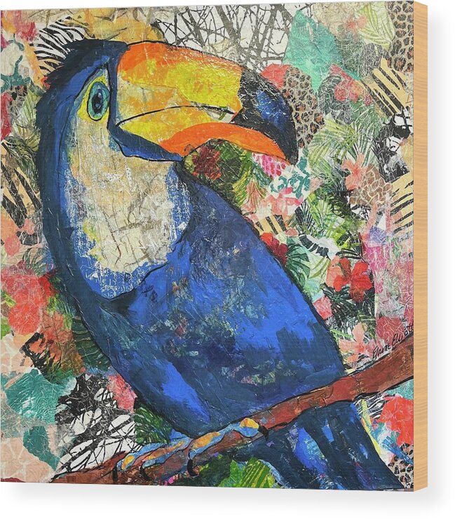 Jungle Birds Wood Print featuring the painting I can, you can, toucan by Elaine Elliott