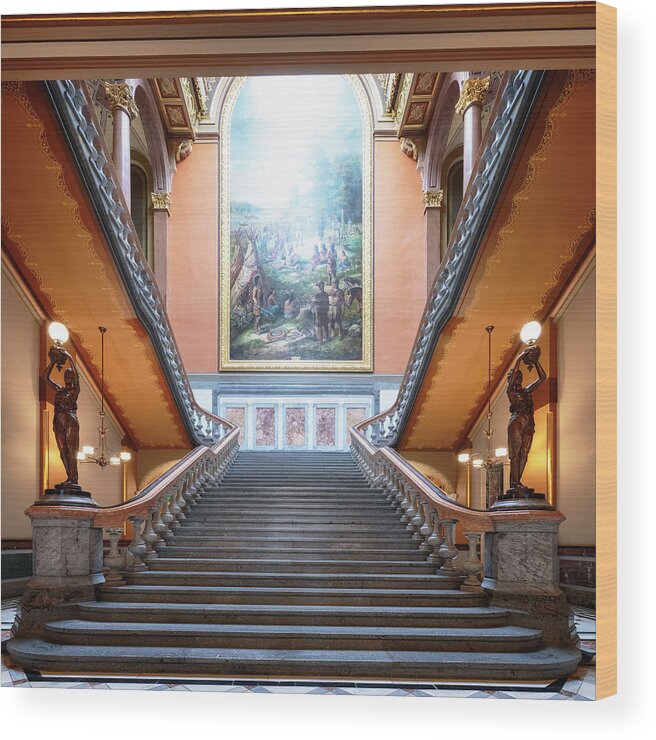 Illinois State Capitol Wood Print featuring the photograph Illinois State Capitol - Grand Staircase by Susan Rissi Tregoning