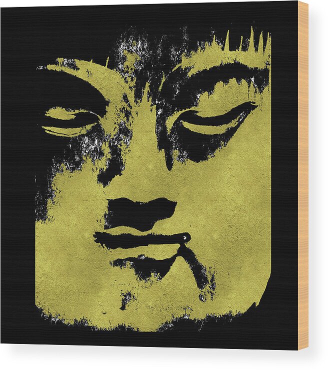 In The Shadow Of The Golden Buddha Wood Print featuring the mixed media In The Shadow of The Golden Buddha by Kandy Hurley