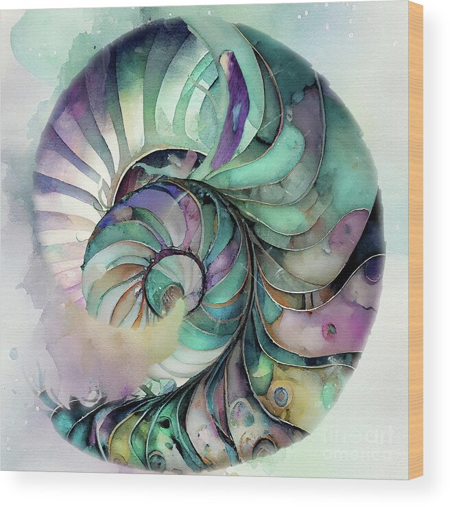 Nautilus Wood Print featuring the painting In the Wild Wild Sea II by Mindy Sommers