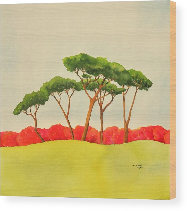 Umbrella Pines Wood Print featuring the painting Italian Charm by Mary Ellen Mueller Legault